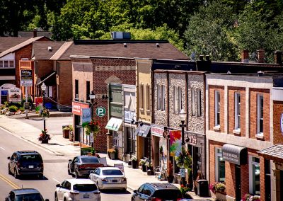 photo of a row of shops in downtown BWG